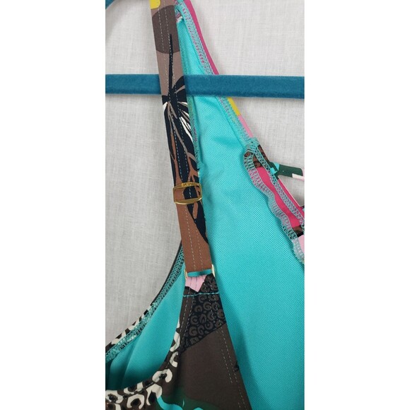 Blue Rod Beattie Swimsuit 12 Tropical Floral Colorful Knotted Front Beach Resort - Picture 4 of 6